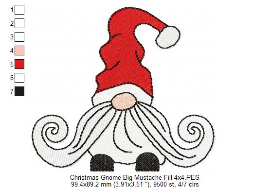 Christmas Gnome Santa Claus Big Hat, Mustache and Beard - Fill Stitch - Set of 3 designs