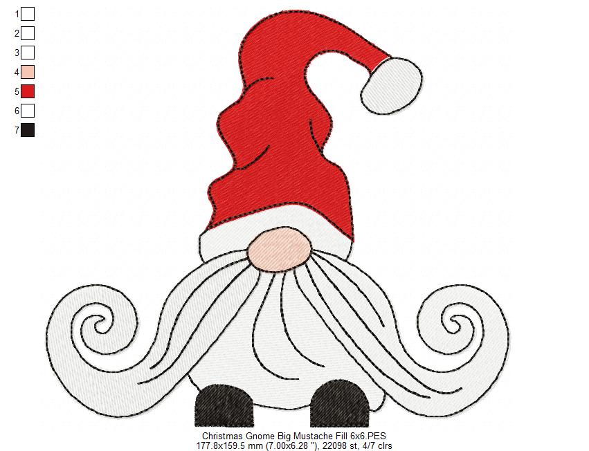 Christmas Gnome Santa Claus Big Mustache - Fill Stitch - Machine Embroidery Design
