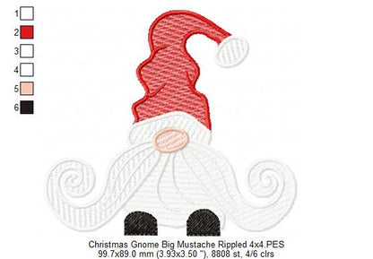 Christmas Gnome Santa Claus Big Mustache - RIPPLED Stitch