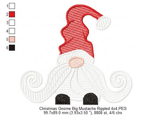 Christmas Gnome Santa Claus Big Mustache - Fill Stitch, Applique & Rippled - Set of 3 designs