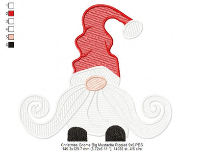 Christmas Gnome Santa Claus Big Mustache - Fill Stitch, Applique & Rippled - Set of 3 designs