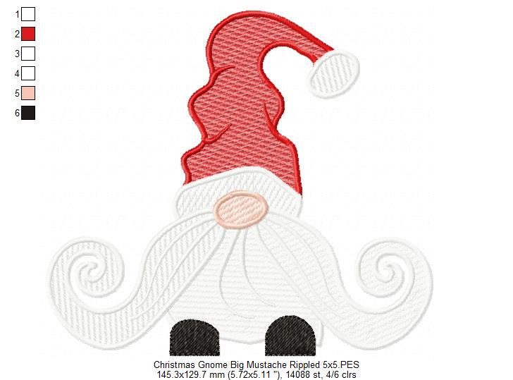Christmas Gnome Santa Claus Big Mustache - Fill Stitch, Applique & Rippled - Set of 3 designs