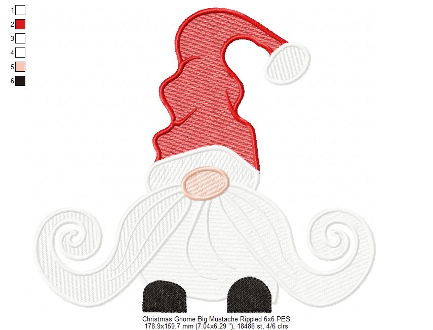 Christmas Gnome Santa Claus Big Mustache - RIPPLED Stitch
