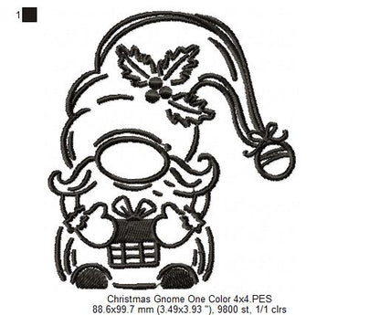 Christmas Gnome One Color - Fill Stitch - Machine Embroidery Design