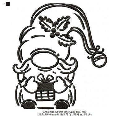 Christmas Gnome One Color - Fill Stitch - Machine Embroidery Design
