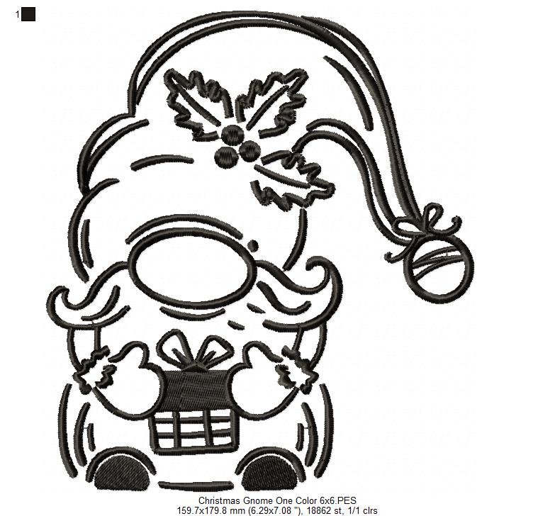 Christmas Gnome One Color - Fill Stitch - Machine Embroidery Design