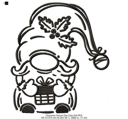 Christmas Gnome One Color - Fill Stitch - Machine Embroidery Design