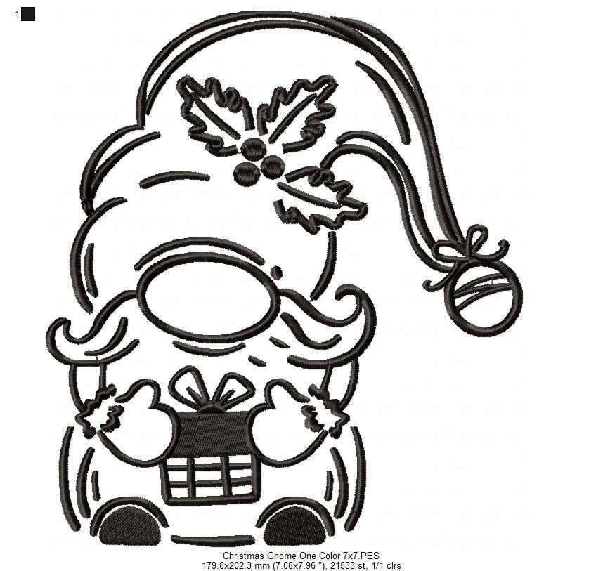 Christmas Gnome One Color - Fill Stitch - Machine Embroidery Design