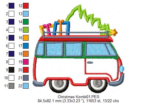 Christmas Kombi - Applique Machine Embroidery Design