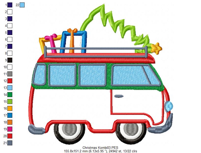 Christmas Kombi - Applique Machine Embroidery Design