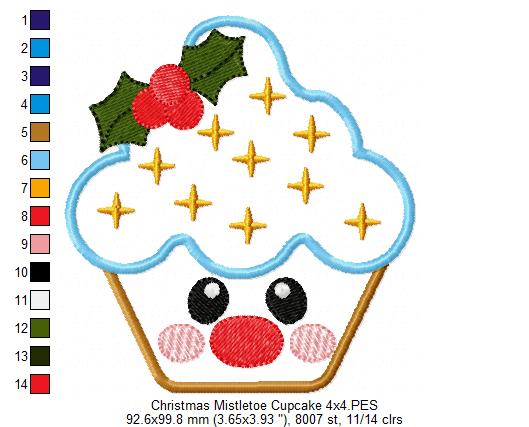 Christmas Mistletoe Cupcake - Applique