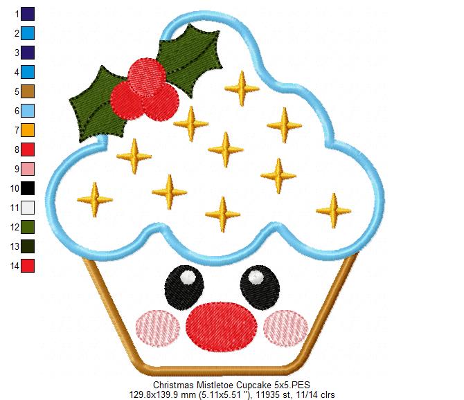 Christmas Mistletoe Cupcake - Applique