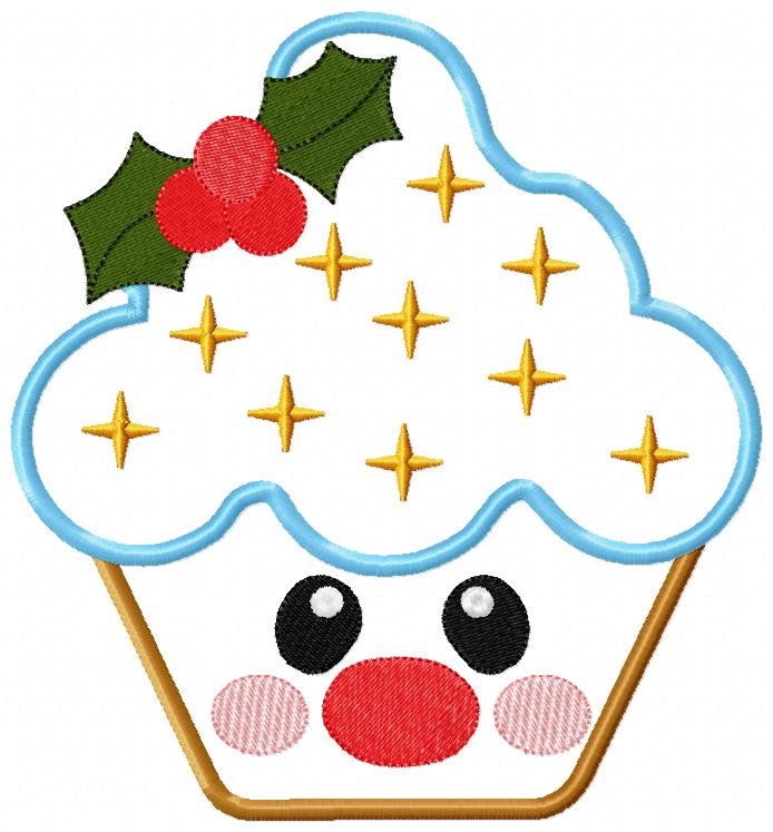 Christmas Mistletoe Cupcake - Applique