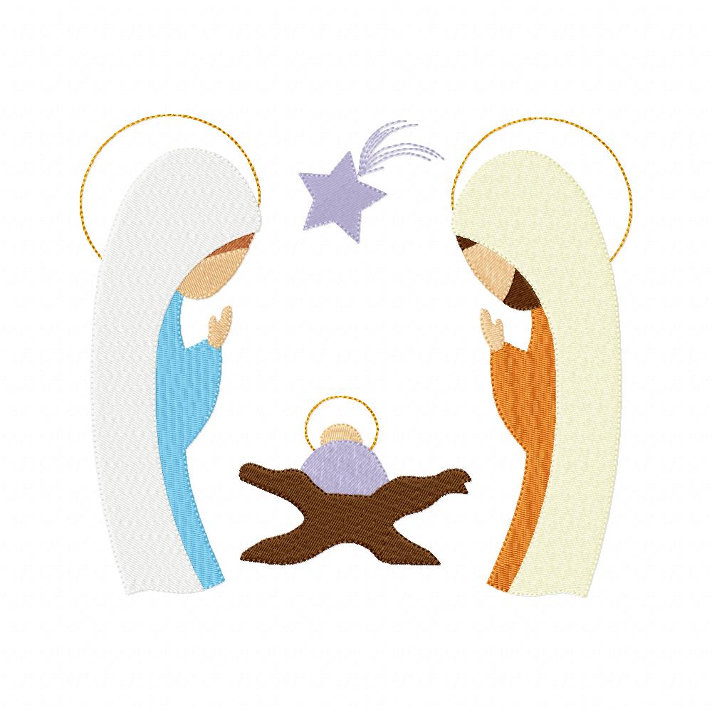 Christmas Nativity Jesus, Mary and Joseph - Fill Stitch - Machine Embroidery Design