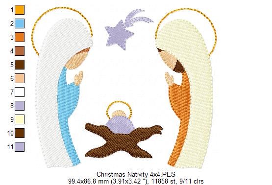Christmas Nativity Jesus, Mary and Joseph - Fill Stitch - Machine Embroidery Design