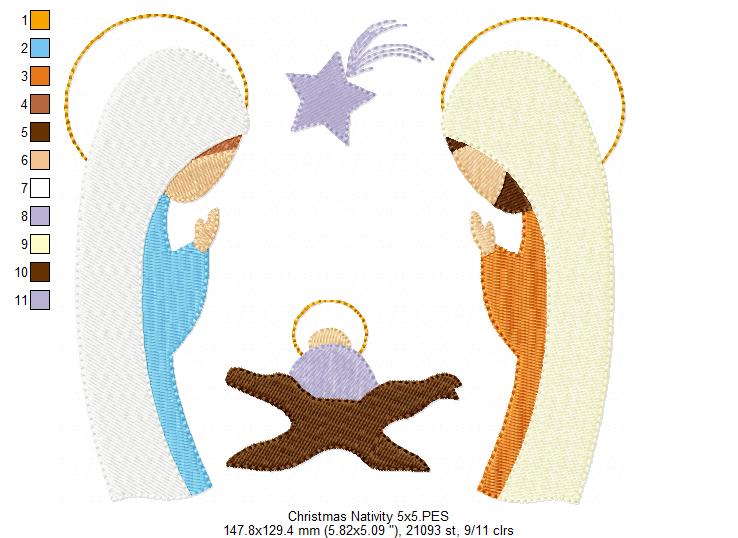 Christmas Nativity Jesus, Mary and Joseph - Fill Stitch - Machine Embroidery Design