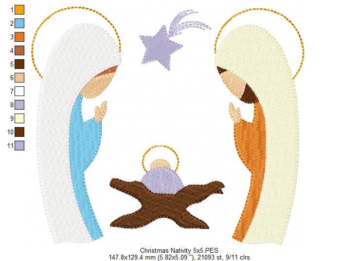 Christmas Nativity Jesus, Mary and Joseph - Fill Stitch