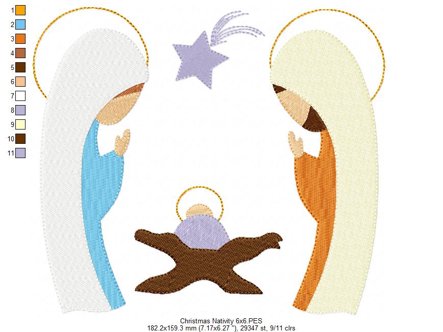 Christmas Nativity Jesus, Mary and Joseph - Fill Stitch - Machine Embroidery Design