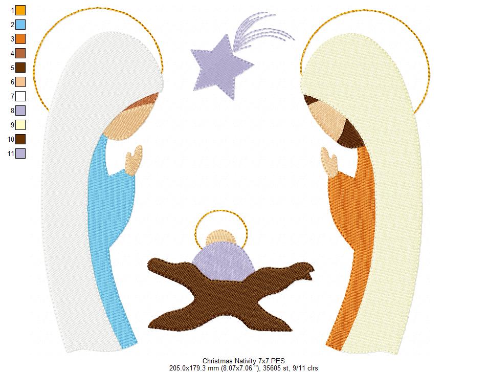 Christmas Nativity Jesus, Mary and Joseph - Fill Stitch - Machine Embroidery Design