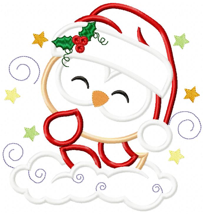 Christmas Santa Owl Smiling - Applique