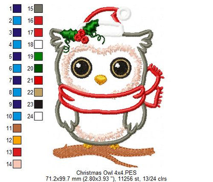 Christmas Santa Owl - Applique - Machine Embroidery Design