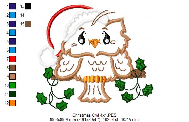 Christmas Santa Owl - Applique Embroidery