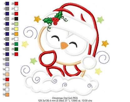 Christmas Santa Owl Smiling - Applique