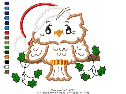 Christmas Santa Owl - Applique Embroidery
