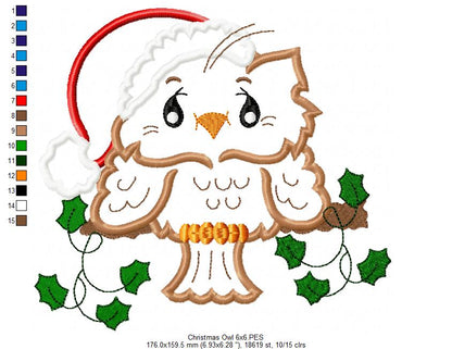 Christmas Santa Owl - Applique Embroidery