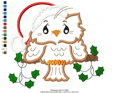 Christmas Santa Owl - Applique Embroidery