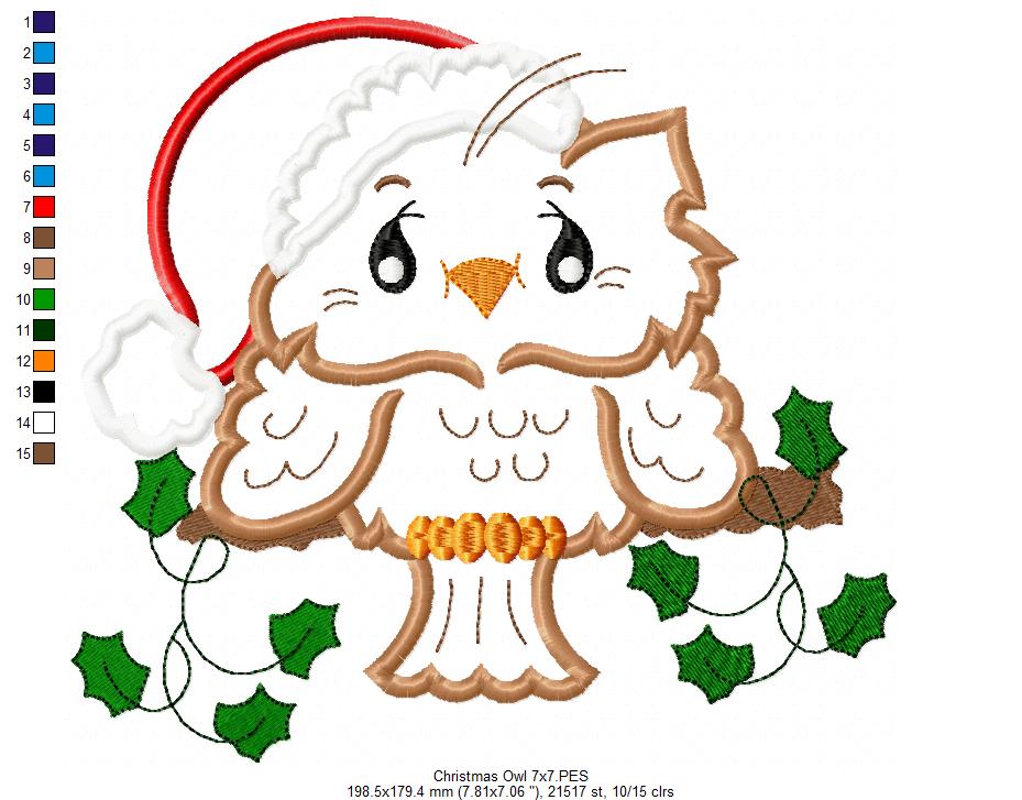 Christmas Santa Owl - Applique Embroidery