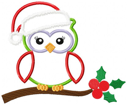 Christmas Santa Owl with Hat - Applique - Machine Embroidery Design