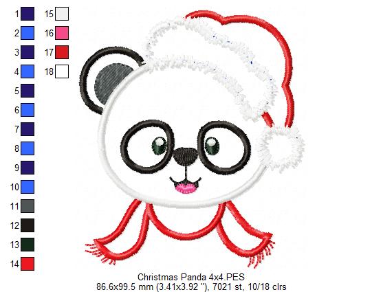 Christmas Panda Bear Face Santa - Applique