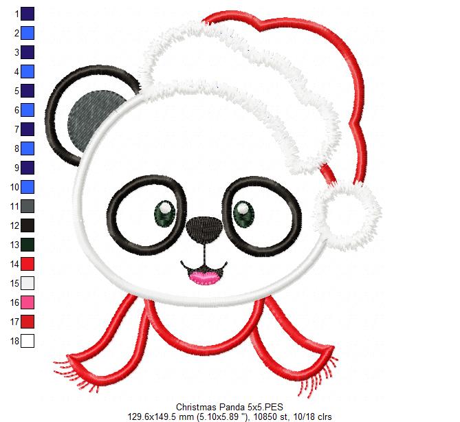 Christmas Panda Bear Face Santa - Applique