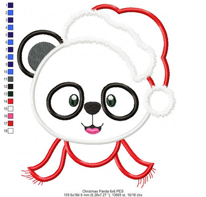 Christmas Panda Bear Face Santa - Applique