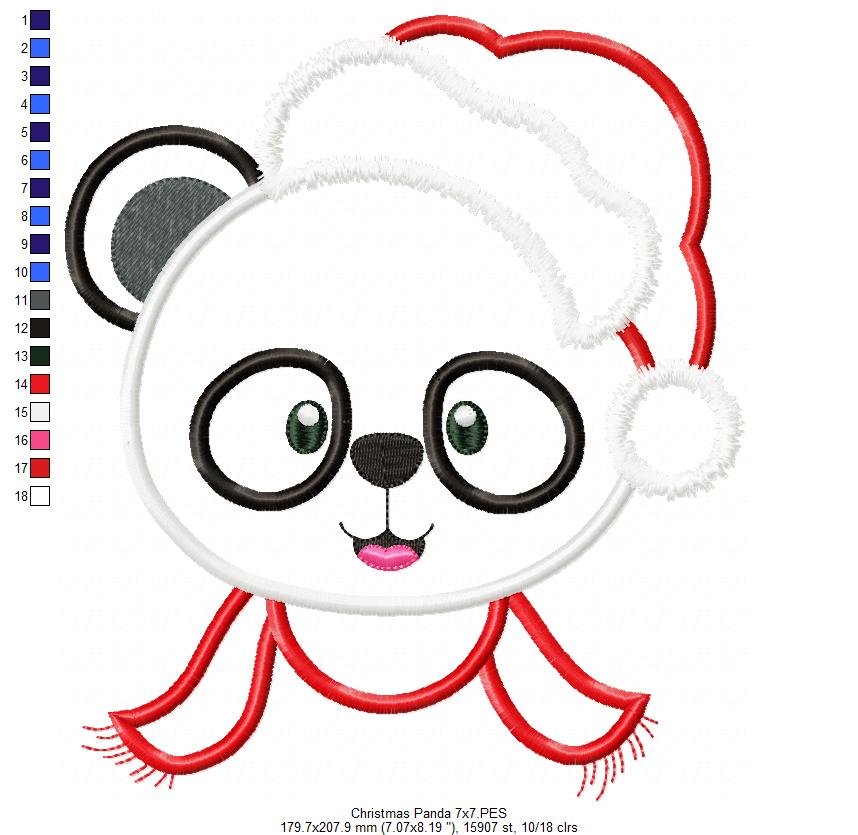 Christmas Panda Bear Face Santa - Applique