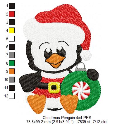 Christmas Penguin - Fill Stitch Embroidery
