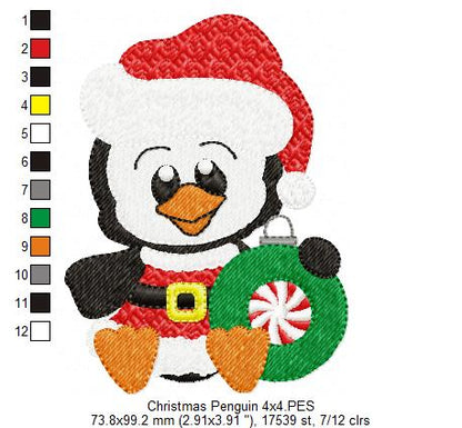 Christmas Penguin - Fill Stitch Embroidery