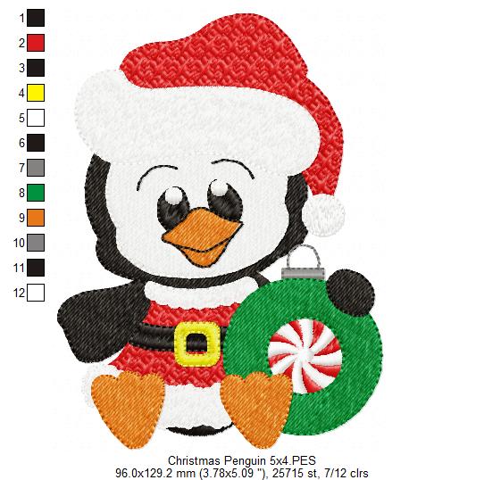 Christmas Penguin - Fill Stitch Embroidery