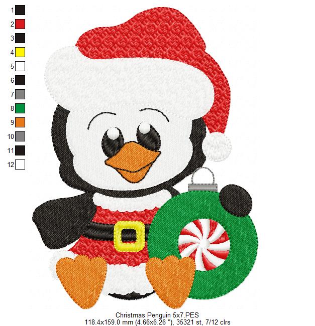 Christmas Penguin - Fill Stitch Embroidery
