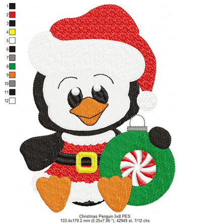 Christmas Penguin - Fill Stitch Embroidery