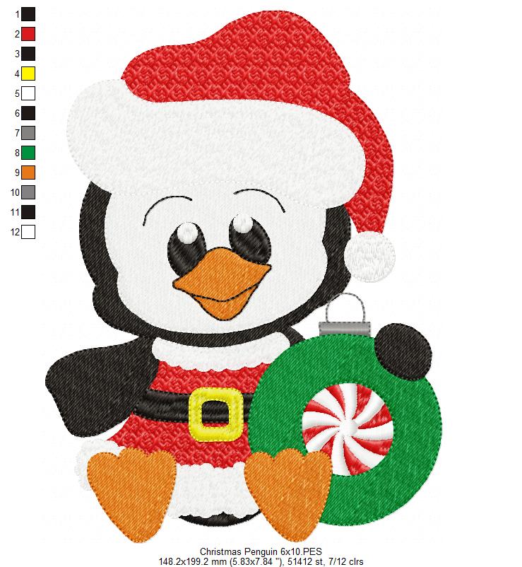 Christmas Penguin - Fill Stitch Embroidery