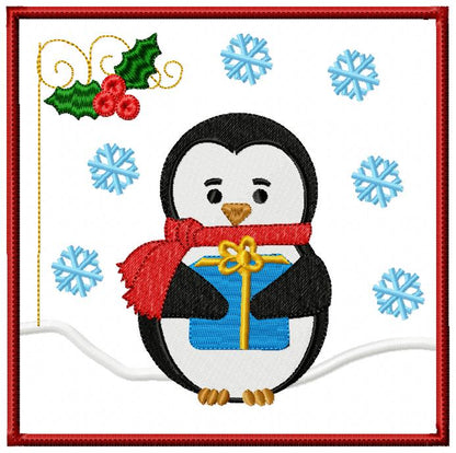 Christmas Penguin Frame - Applique Fill Stitch