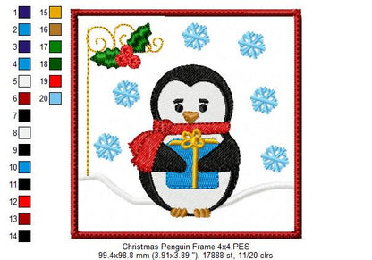 Christmas Penguin Frame - Applique Fill Stitch
