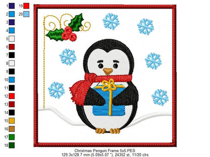 Christmas Penguin Frame - Applique Fill Stitch