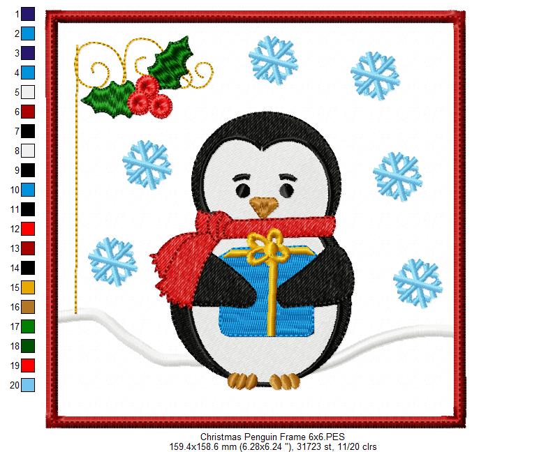 Christmas Penguin Frame - Applique Fill Stitch
