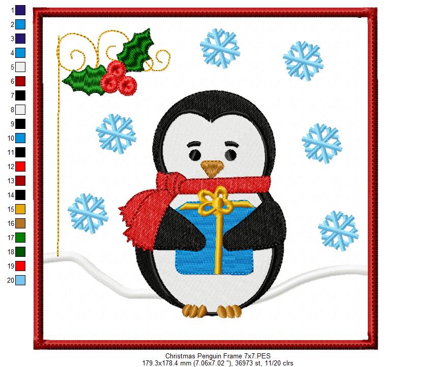 Christmas Penguin Frame - Applique Fill Stitch