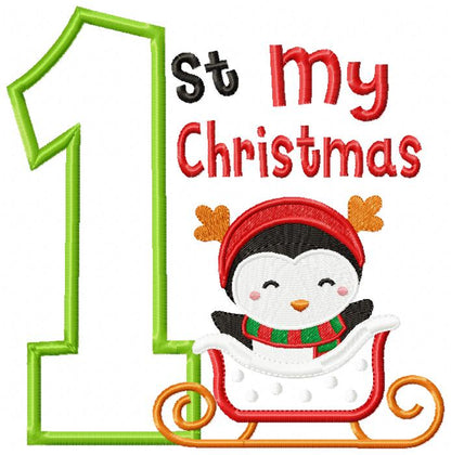 My 1st Christmas Penguin - Applique - Machine Embroidery Design