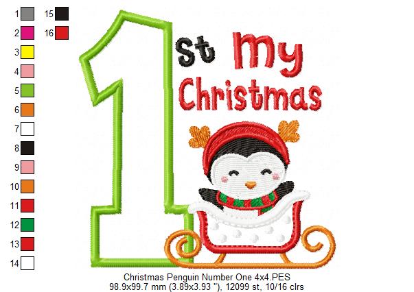 My 1st Christmas Penguin - Applique - Machine Embroidery Design
