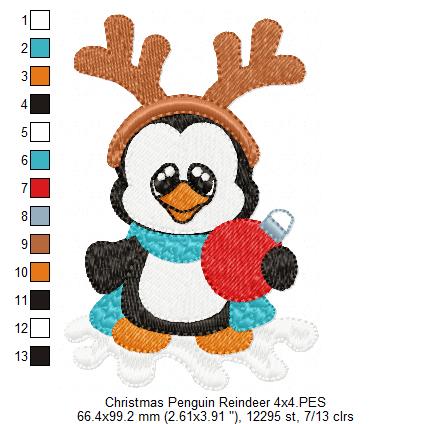 Christmas Penguin Reindeer - Fill Stitch